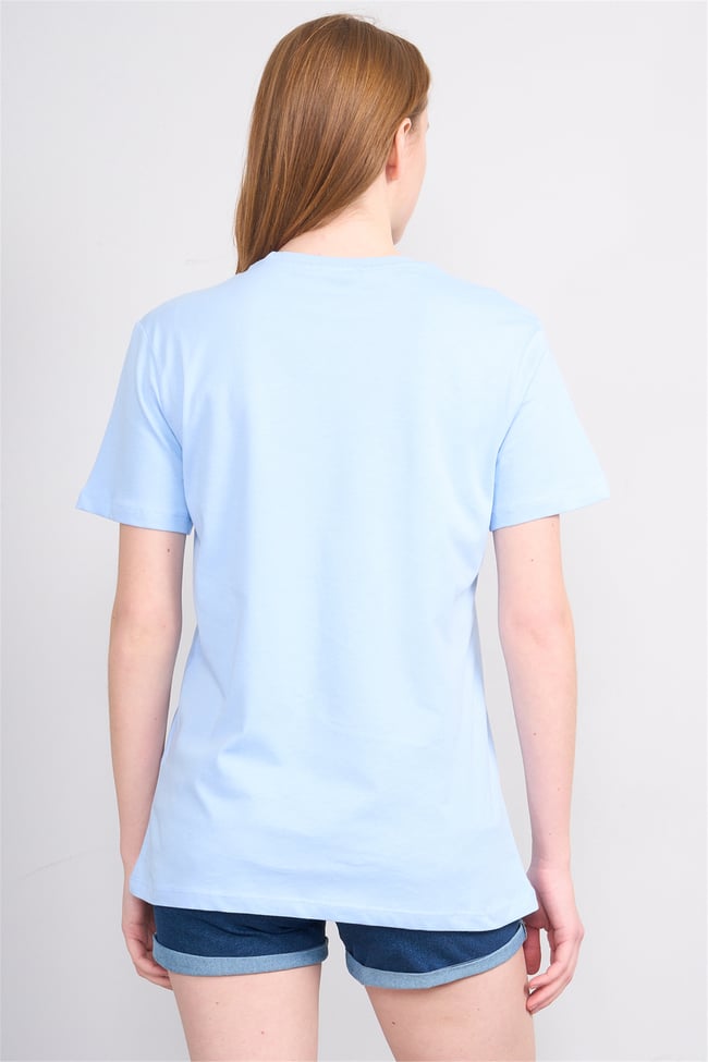 Çetinkaya Fithit 8892 Bayan Bisiklet Yaka Regular Baskılı T-shirt Bebe Mavi