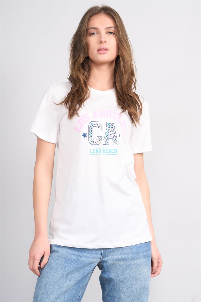 Çetinkaya Fithit 8892 Bayan Bisiklet Yaka Regular Baskılı T-shirt Krem