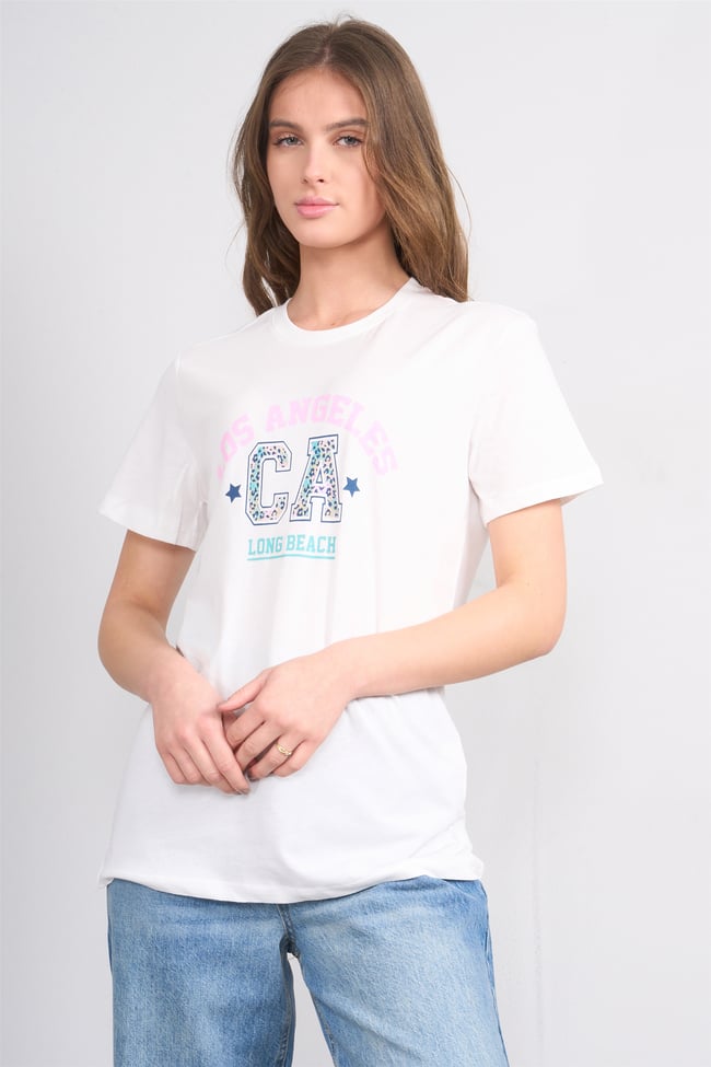 Çetinkaya Fithit 8892 Bayan Bisiklet Yaka Regular Baskılı T-shirt Krem