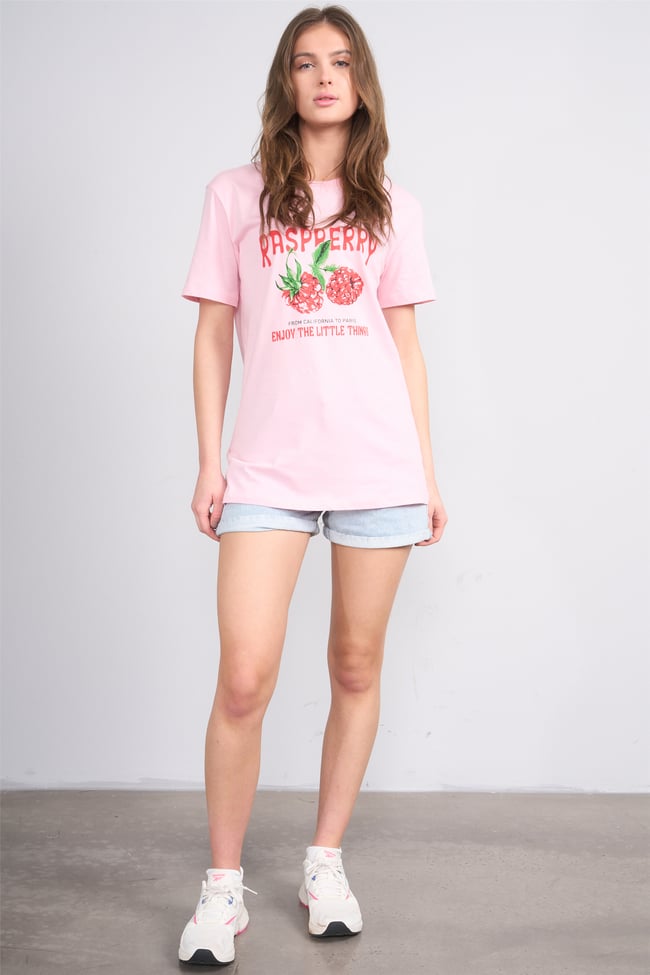 Çetinkaya Fithit 8896 Bayan Bisiklet Yaka Regular Baskılı T-shirt Açık Pembe