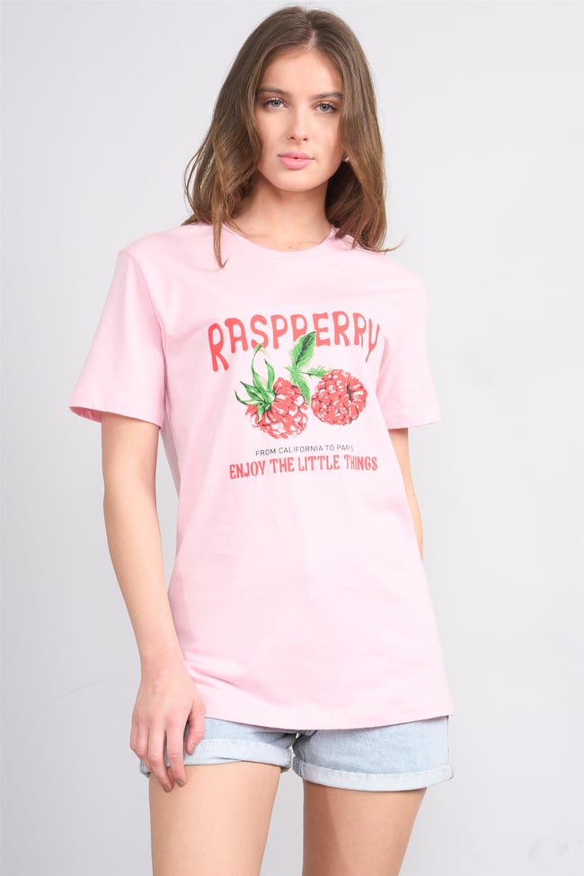 Çetinkaya Fithit 8896 Bayan Bisiklet Yaka Regular Baskılı T-shirt Açık Pembe