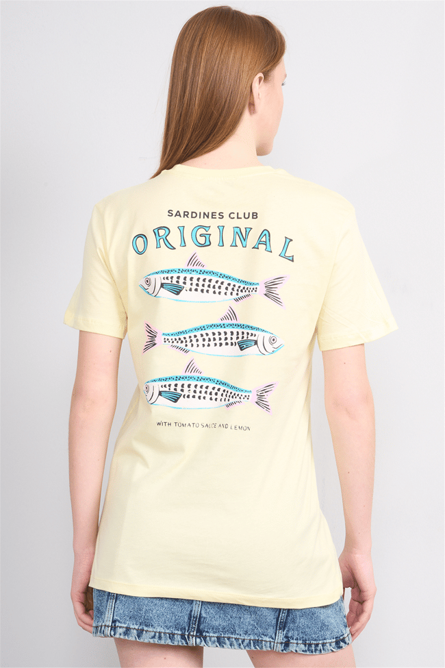 Çetinkaya Fithit 8914 Bayan Bisiklet Yaka Oversize Baskılı T-shirt Uçuk Sarı