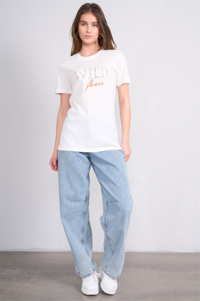 C.K Y26 8953 Fithit Kadın Bisiklet Yaka Regular Baskılı T-shirt Krem
