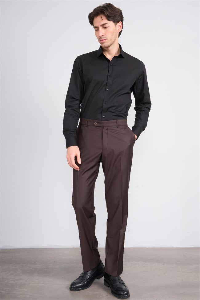 Çetinkaya Mentality 106 Erkek Slim Fit Kalıp Uzun Kol Siyah Gömlek