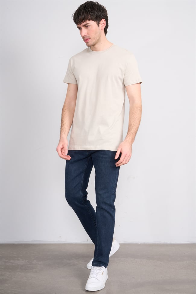 Çetinkaya Mentality 2772 Bisiklet Yaka Slimfit Basic T-shirt Vizon
