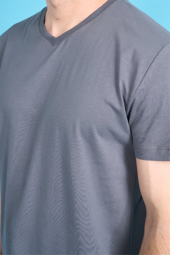 Çetinkaya Mentality 2772 V Yaka Slimfit Basic T-shirt Düz Koyu Gri