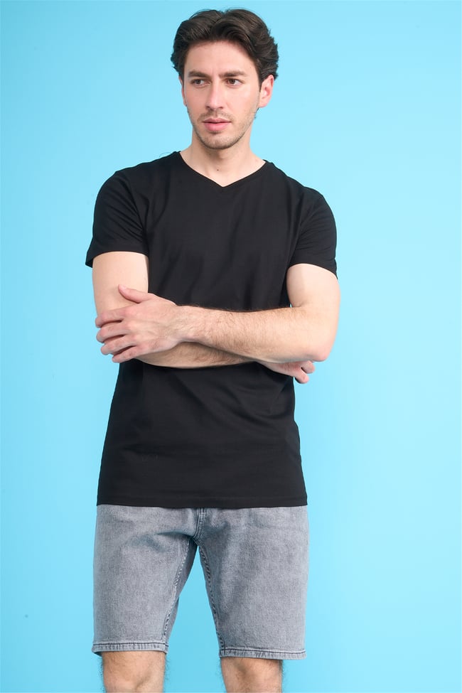 Çetinkaya Mentality 2772 V Yaka Slimfit Basic T-shirt Siyah