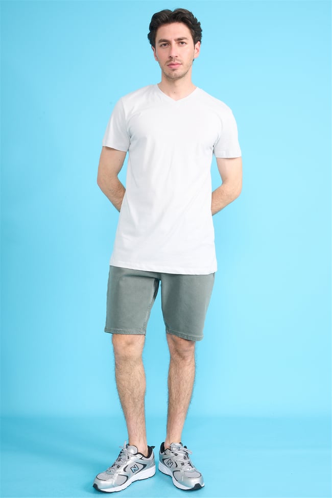 Çetinkaya Mentality 2772 V Yaka Slimfit Basic T-shirt Taş