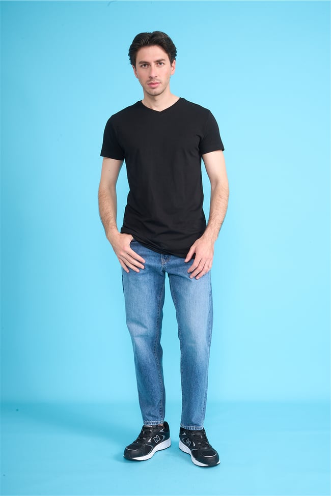 Çetinkaya Mentality 2772 V Yaka Slimfit Basic T-shirt Siyah