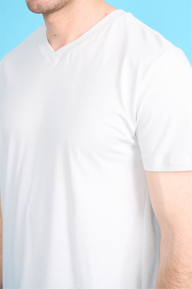 Çetinkaya Mentality 2772 V Yaka Slimfit Basic T-shirt Taş