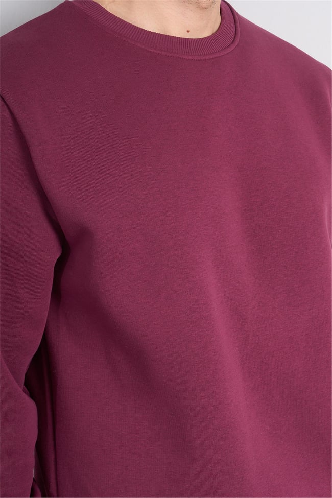 Çetinkaya Mentality 3036 3 İp Bisiklet Yaka Mürdüm Sweatshirt