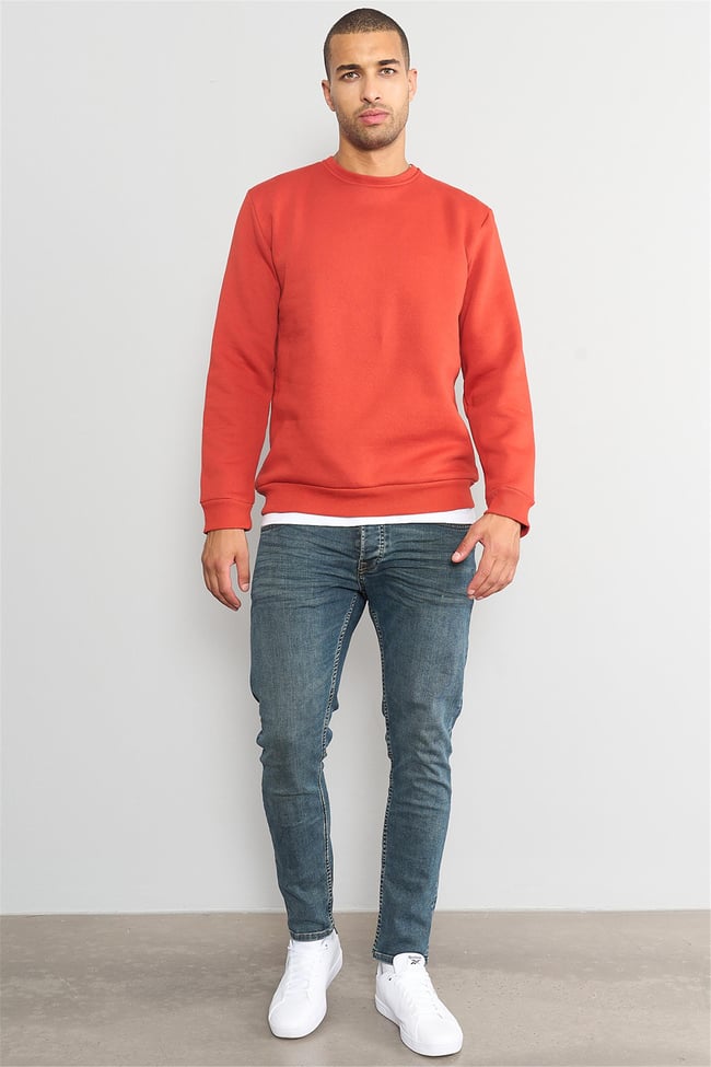 Çetinkaya Mentality 3036 3 İp Bisiklet Yaka Kiremit Sweatshirt
