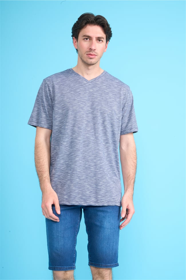 Çetinkaya Mentality 3447 V Yaka Flamlı Sıngle Jersey Regular T-shirt Lacivert