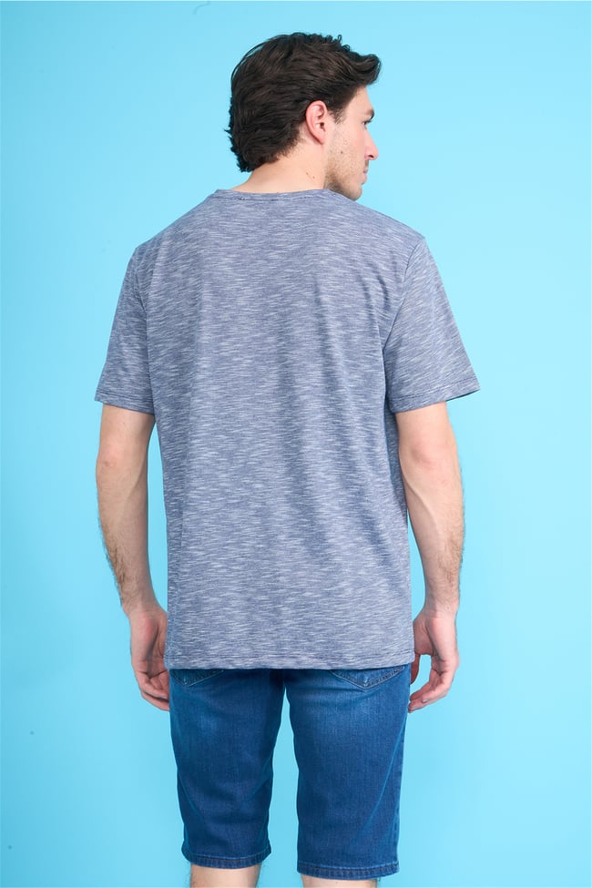 Çetinkaya Mentality 3447 V Yaka Flamlı Sıngle Jersey Regular T-shirt Lacivert
