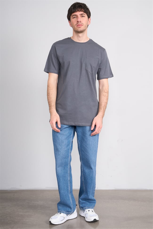 Çetinkaya Mentality 3713 Bisiklet Yaka Regular Cepli T-shirt Koyu Gri