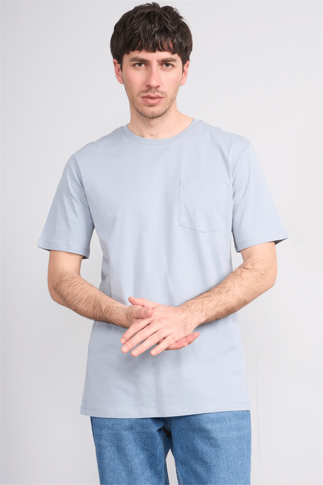 Çetinkaya Mentality 3713 Bisiklet Yaka Regular Cepli T-shirt Açık Gri