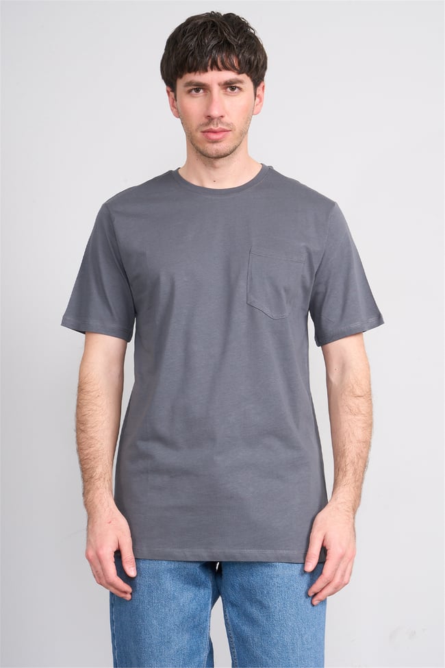 Çetinkaya Mentality 3713 Bisiklet Yaka Regular Cepli T-shirt Koyu Gri