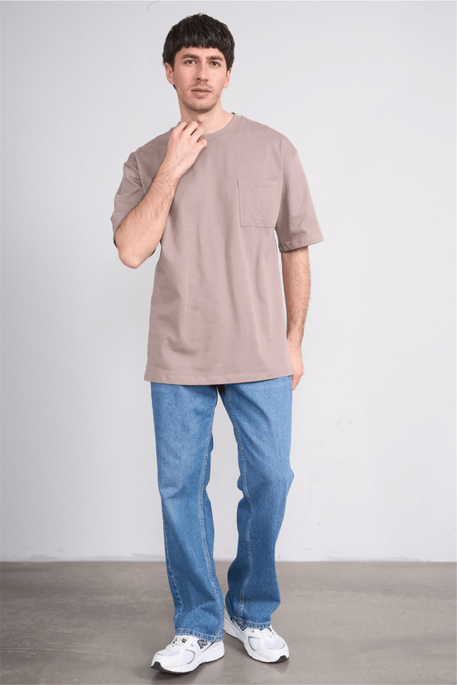 Çetinkaya Mentality 3971 Bisiklet Yaka Regular Cepli T-shirt Vizon