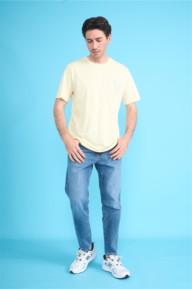 Çetinkaya Mentality 4210 Bisiklet Yaka Regular Baskılı T-shirt Uçuk Sarı