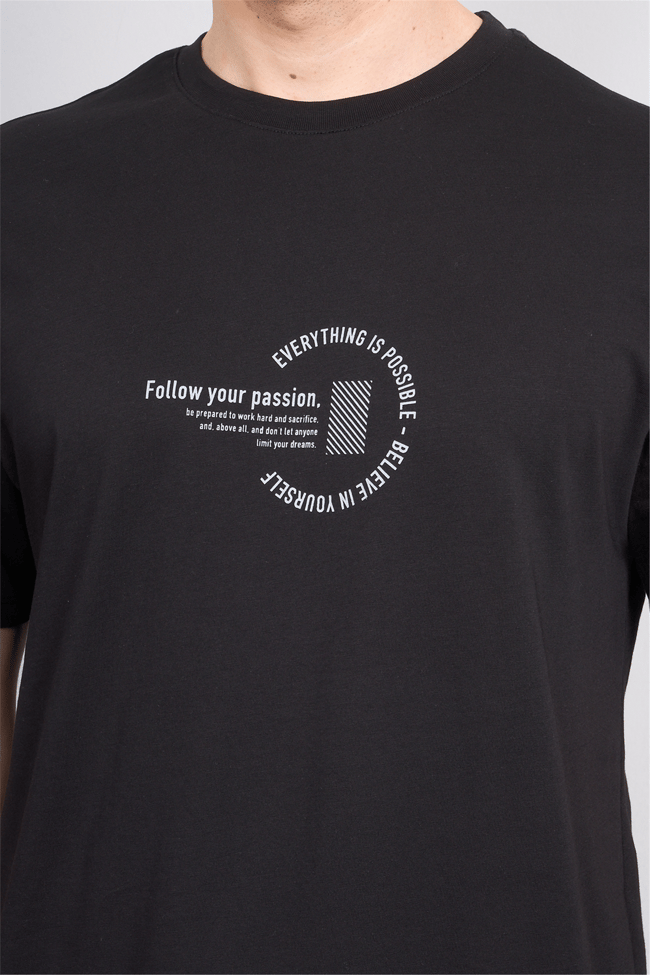 Çetinkaya Mentality 4499 Bisiklet Yaka Regular Baskılı T-shirt Siyah