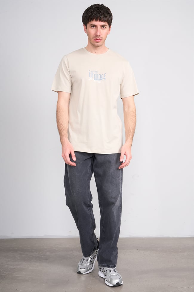 Çetinkaya Mentality 4502 Bisiklet Yaka Regular Baskılı T-shirt Vizon