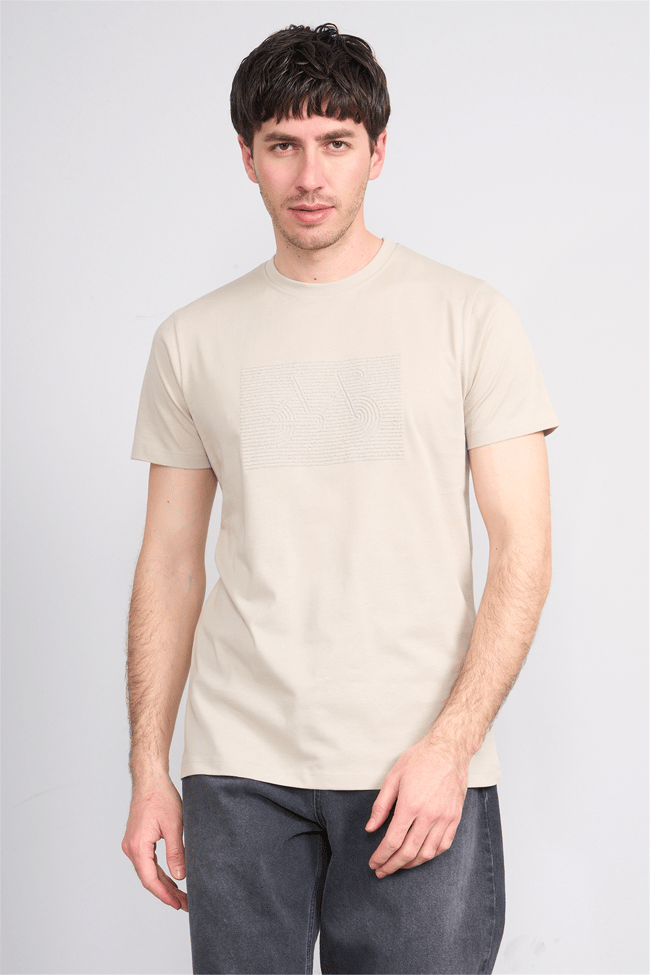 Çetinkaya Mentality 4506 Bisiklet Yaka Regular Baskılı T-shirt Taş