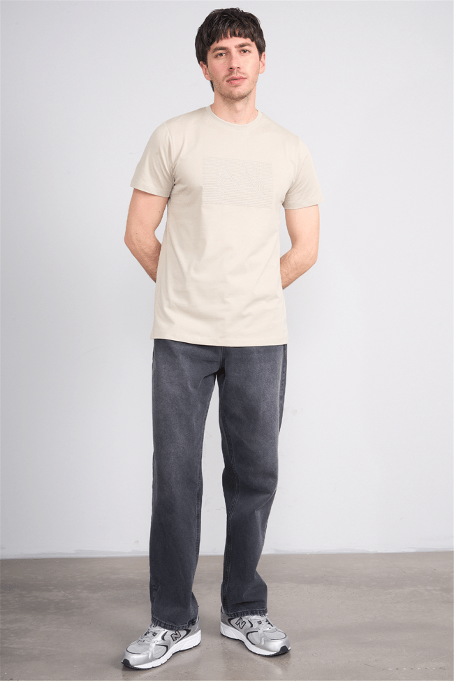 Çetinkaya Mentality 4506 Bisiklet Yaka Regular Baskılı T-shirt Taş