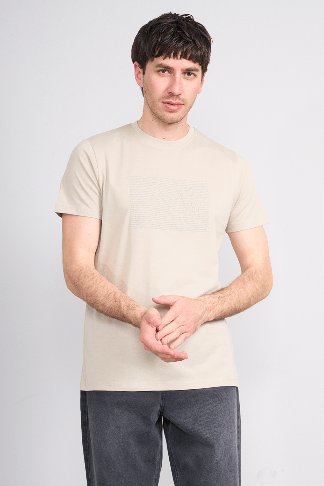 Çetinkaya Mentality 4506 Bisiklet Yaka Regular Baskılı T-shirt Taş