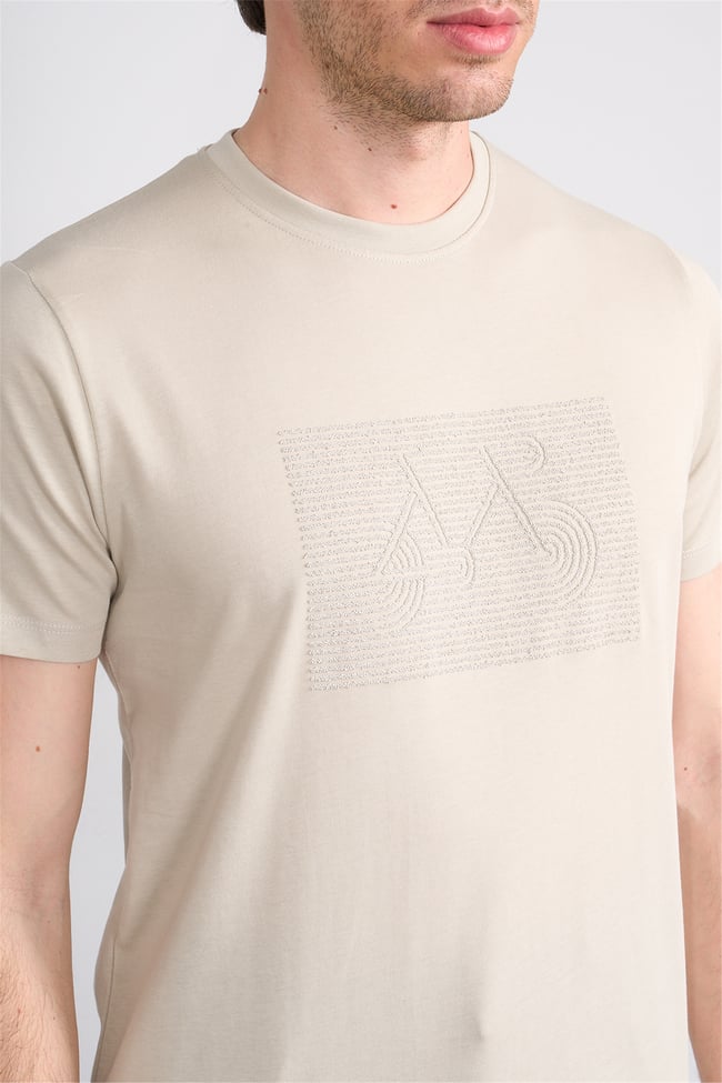 Çetinkaya Mentality 4506 Bisiklet Yaka Regular Baskılı T-shirt Taş