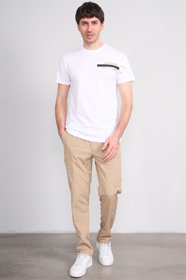 Çetinkaya Mentality 4523 Bisiklet Yaka Regular Modelli T-shirt Beyaz