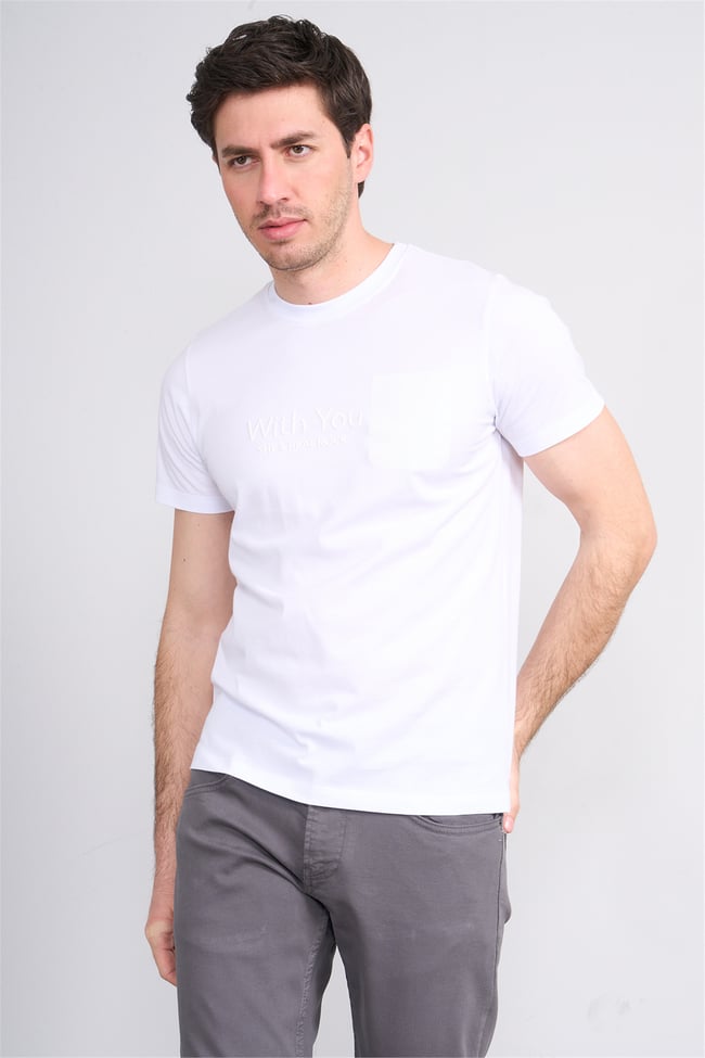 Çetinkaya Mentality 4533 Bisiklet Yaka Regular Modelli T-shirt Beyaz