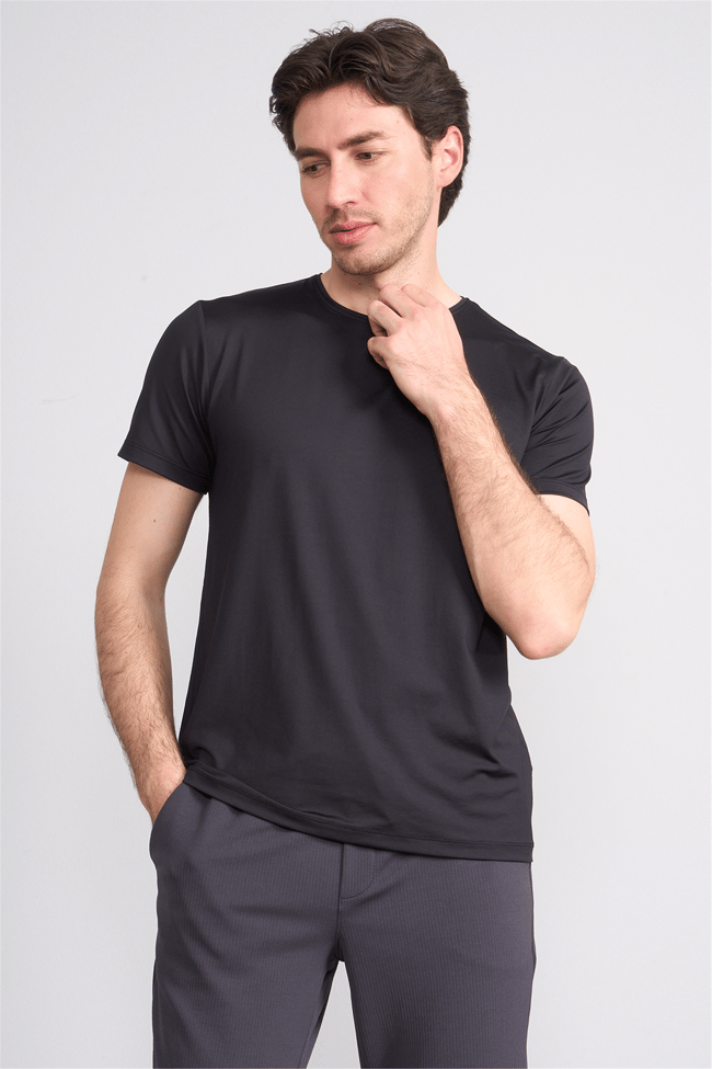 Çetinkaya Mentality 4538 Bisiklet Yaka Regular Basic T-shirt Siyah