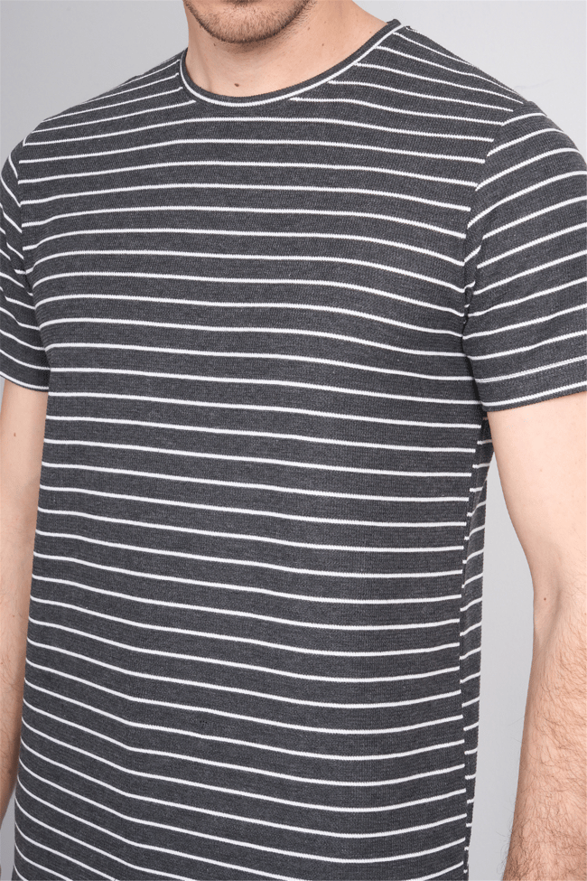 Çetinkaya Mentality 4540 Bisiklet Yaka Regular Çizgili T-shirt Antrasit