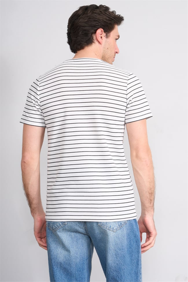 Çetinkaya Mentality 4540 Bisiklet Yaka Regular Çizgili T-shirt Beyaz