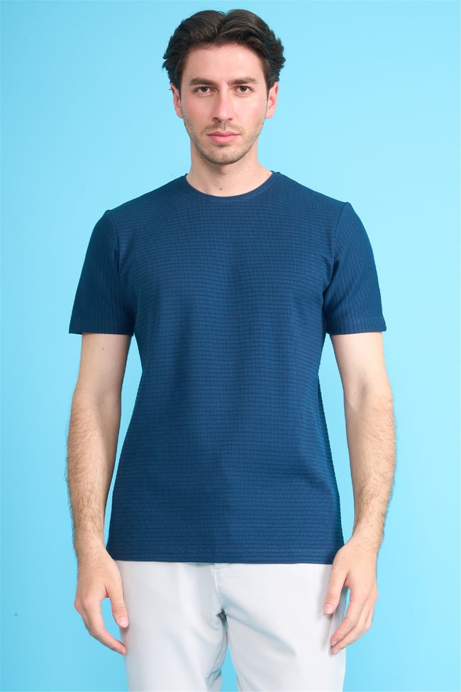 Çetinkaya Mentality 4542 Bisiklet Yaka Regular Modelli T-shirt İndigo