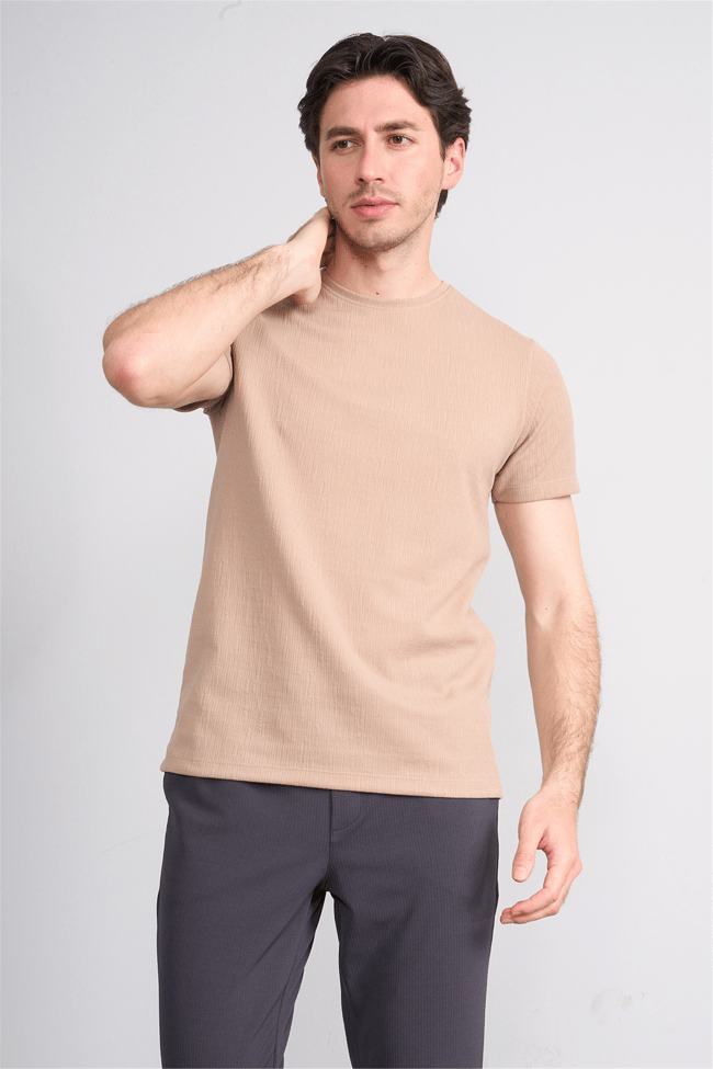 Çetinkaya Mentality 4544 Bisiklet Yaka Regular Modelli T-shirt Bej