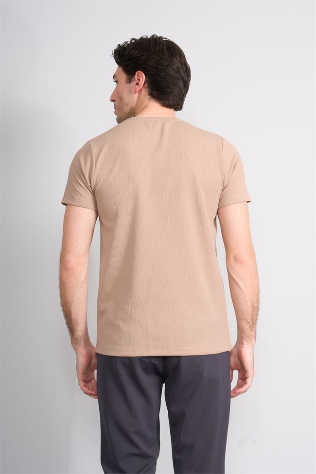 Çetinkaya Mentality 4544 Bisiklet Yaka Regular Modelli T-shirt Bej