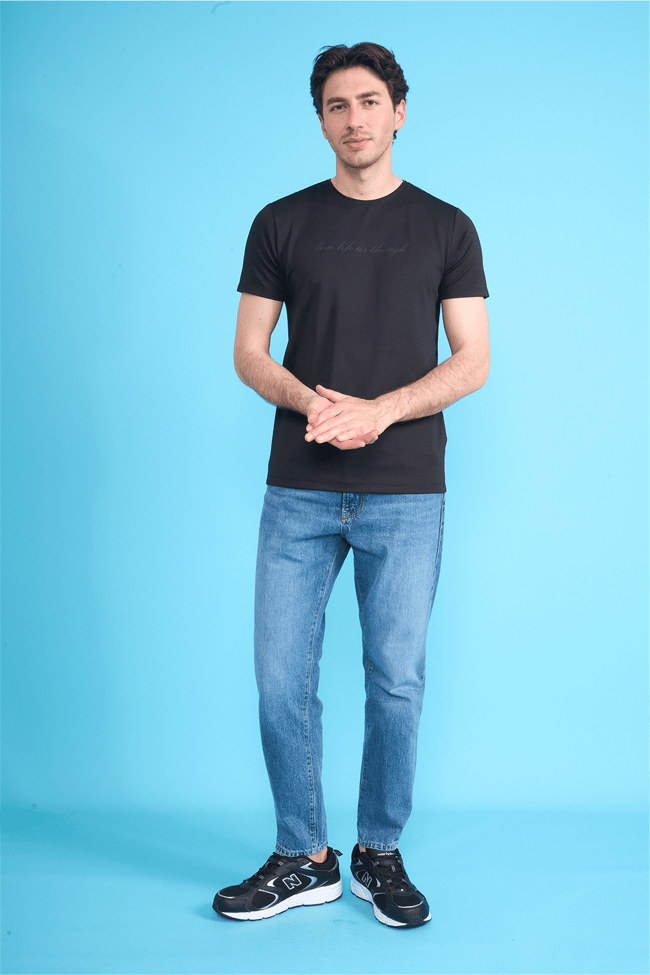 Çetinkaya Mentality 4545 Bisiklet Yaka Regular Baskılı T-shirt Siyah
