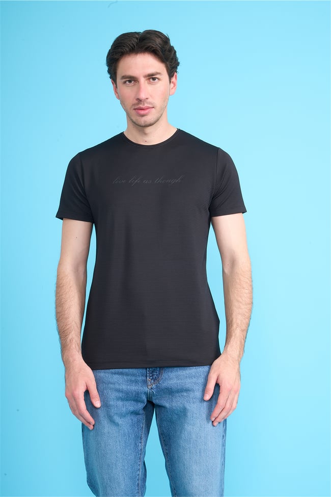 Çetinkaya Mentality 4545 Bisiklet Yaka Regular Baskılı T-shirt Siyah