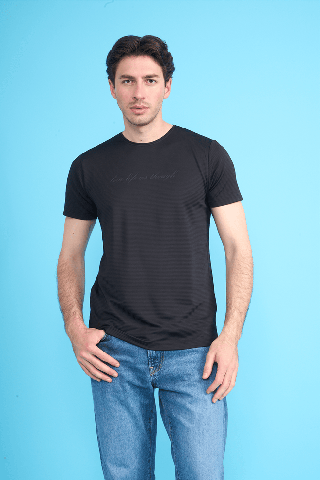 Çetinkaya Mentality 4545 Bisiklet Yaka Regular Baskılı T-shirt Siyah