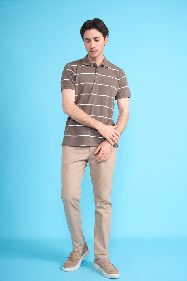 Çetinkaya Mentality 4554 Polo Yaka Regular Çizgili T-shirt Kahve