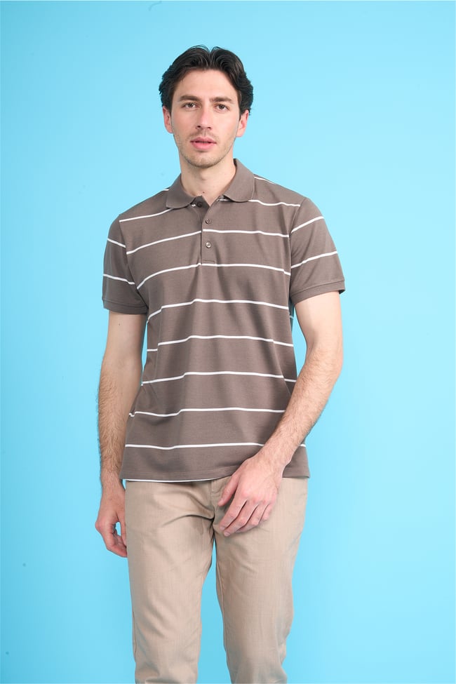 Çetinkaya Mentality 4554 Polo Yaka Regular Çizgili T-shirt Kahve