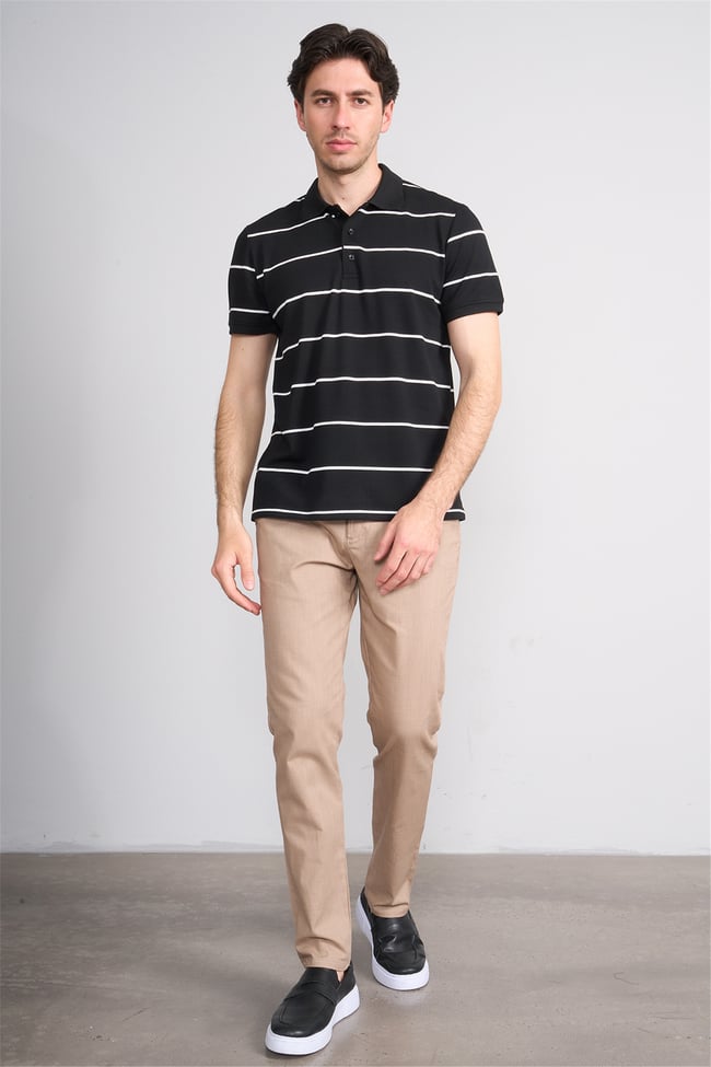 Çetinkaya Mentality 4554 Polo Yaka Regular Çizgili T-shirt Siyah