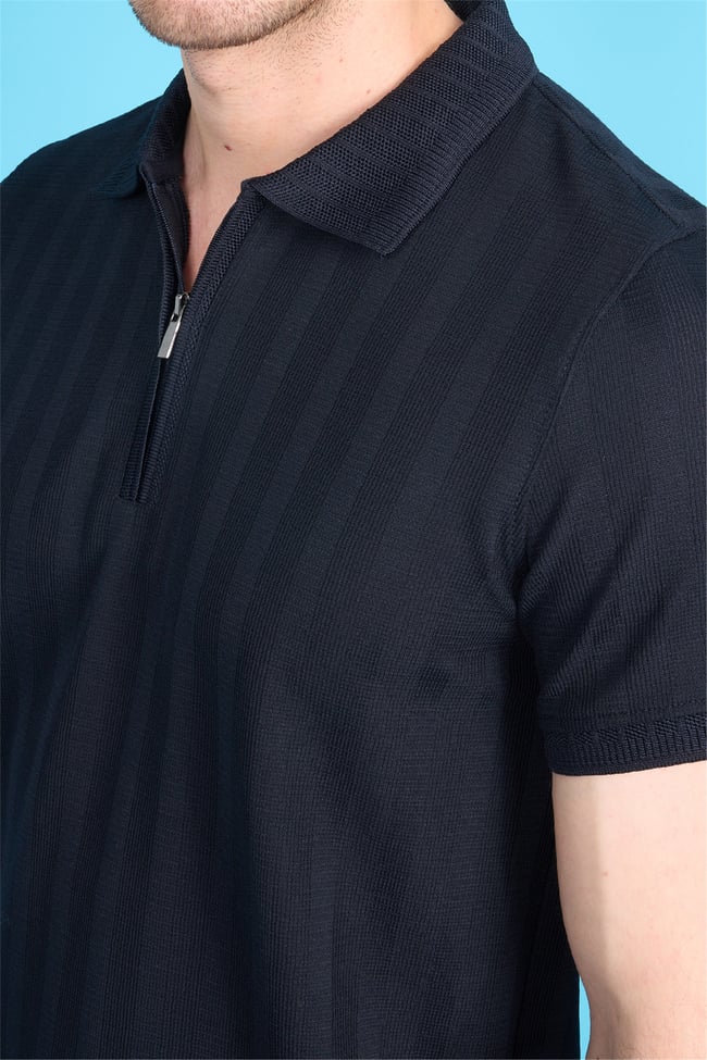 Çetinkaya Mentality 4611 Fermuarlı Polo Yaka Regular Modelli T-shirt Lacivert
