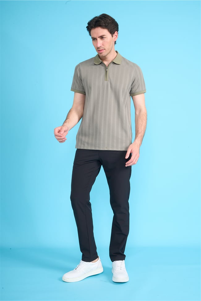 Çetinkaya Mentality 4611 Fermuarlı Polo Yaka Regular Modelli T-shirt Haki