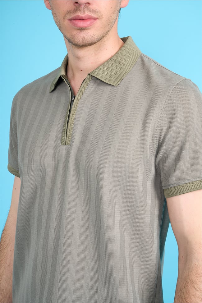 Çetinkaya Mentality 4611 Fermuarlı Polo Yaka Regular Modelli T-shirt Haki