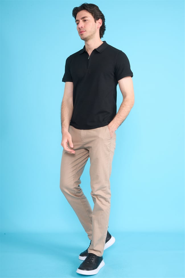 Çetinkaya Mentality 4612 Fermuarlı Polo Yaka Regular Modelli T-shirt Siyah