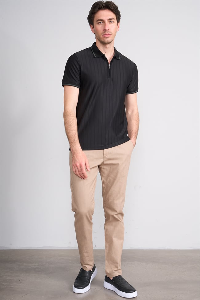 Çetinkaya Mentality 4613 Fermuarlı Polo Yaka Regular Modelli T-shirt Siyah