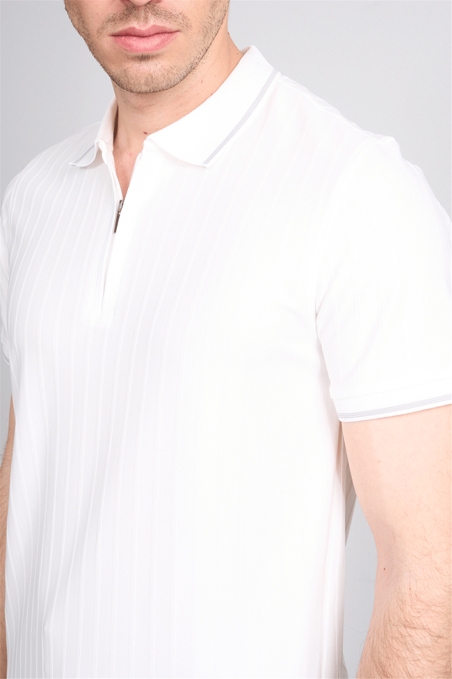 Çetinkaya Mentality 4613 Fermuarlı Polo Yaka Regular Modelli T-shirt Beyaz