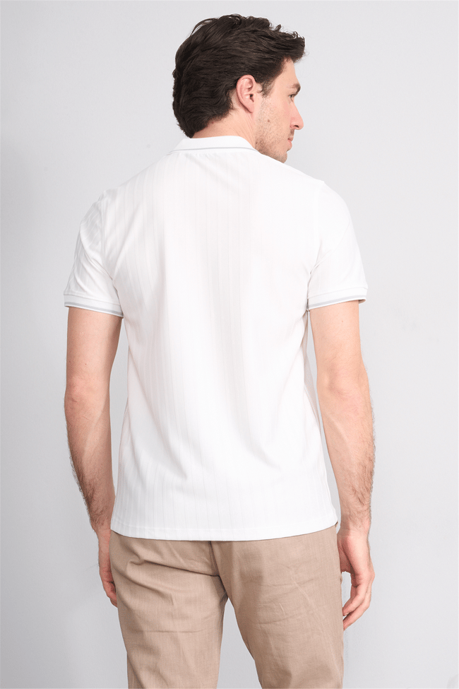 Çetinkaya Mentality 4613 Fermuarlı Polo Yaka Regular Modelli T-shirt Beyaz